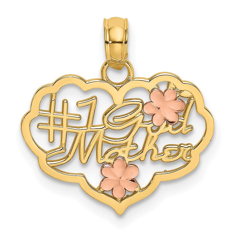 14K Bicolor Diamantiert #1 God Mutter in Herz Charm
