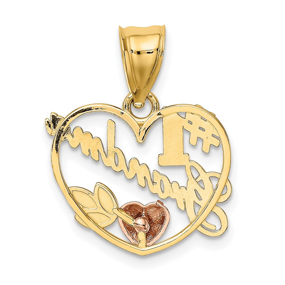 14K Bicolor-Gold #1 GRANDMA in Herzrahmen-Charm