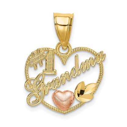 14K Bicolor-Gold #1 GRANDMA in Herzrahmen-Charm