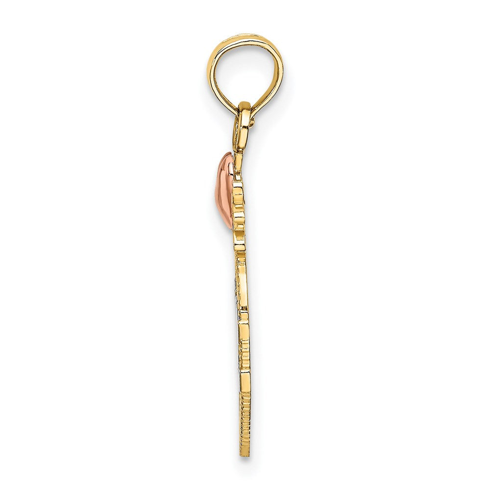 14K Bicolor mit Weiß Rhodium Liebe Inside Herz Anhänger