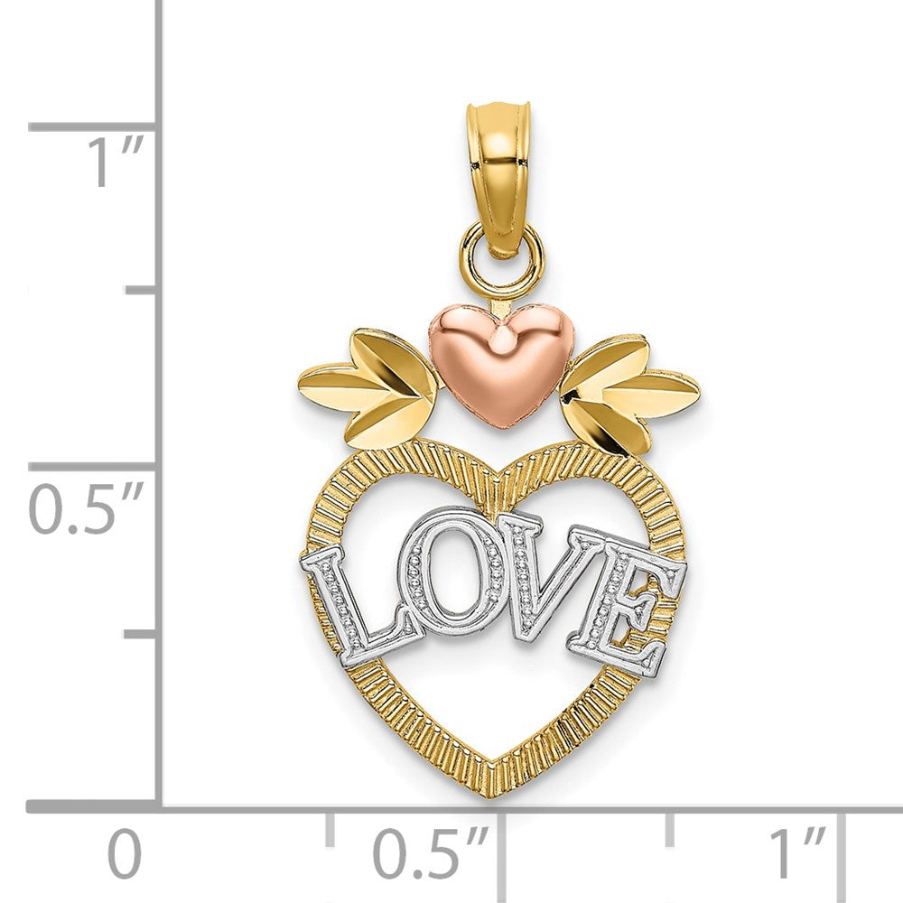 14K Bicolor mit Weiß Rhodium Liebe Inside Herz Anhänger