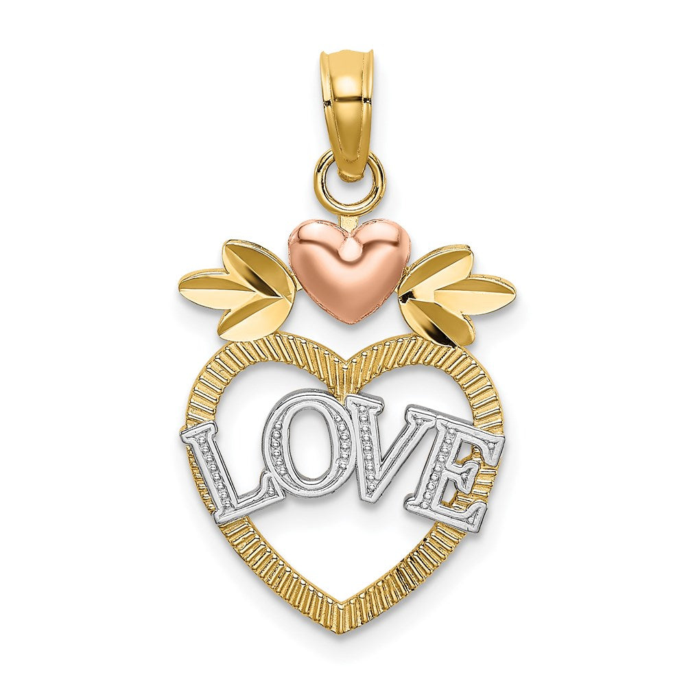 14K Bicolor mit Weiß Rhodium Liebe Inside Herz Anhänger
