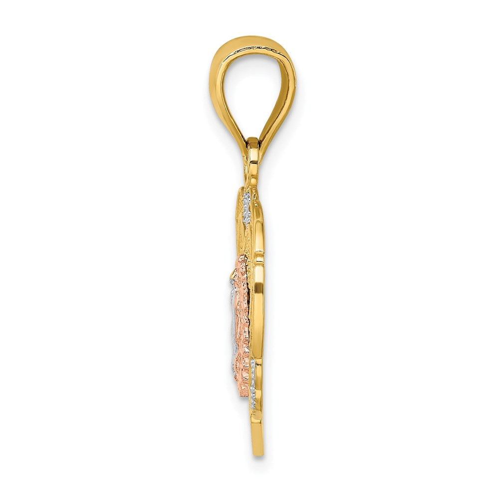 14K Bicolor-Gold mit Weißrhodium Guadalupe-in-Herz-Charm