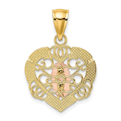 14K Bicolor-Gold mit Weißrhodium Guadalupe-in-Herz-Charm