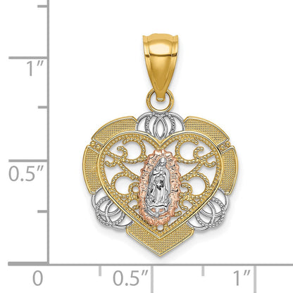 14K Bicolor-Gold mit Weißrhodium Guadalupe-in-Herz-Charm