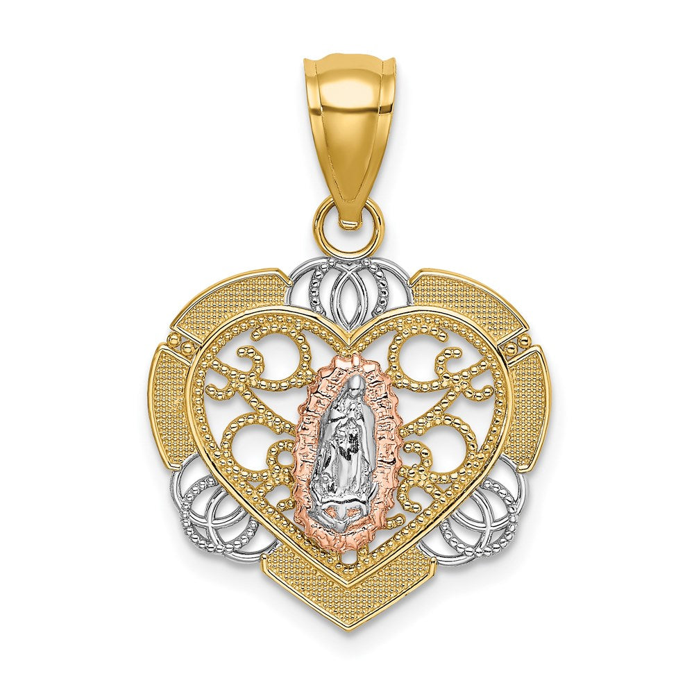 14K Bicolor-Gold mit Weißrhodium Guadalupe-in-Herz-Charm