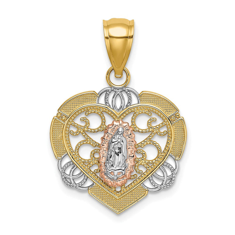 14K Bicolor-Gold mit Weißrhodium Guadalupe-in-Herz-Charm