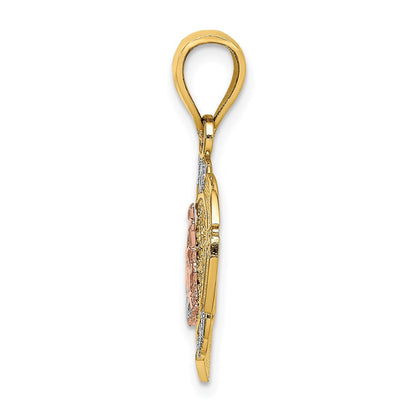 14K Bicolor-Gold mit Weiß-Rhodinierung Betende Hände und Kreuz-Herz-Charm