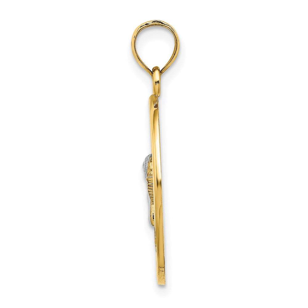 14K Gelb- und Rhodiumgold mit Rhodium Ovaler Engel-Charm mit Herz