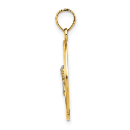 14K Gelb- und Rhodiumgold mit Rhodium Ovaler Engel-Charm mit Herz