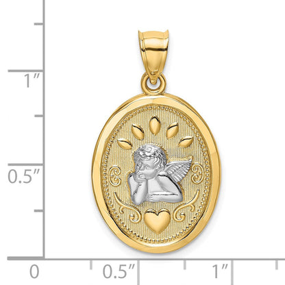 14K Gelb- und Rhodiumgold mit Rhodium Ovaler Engel-Charm mit Herz