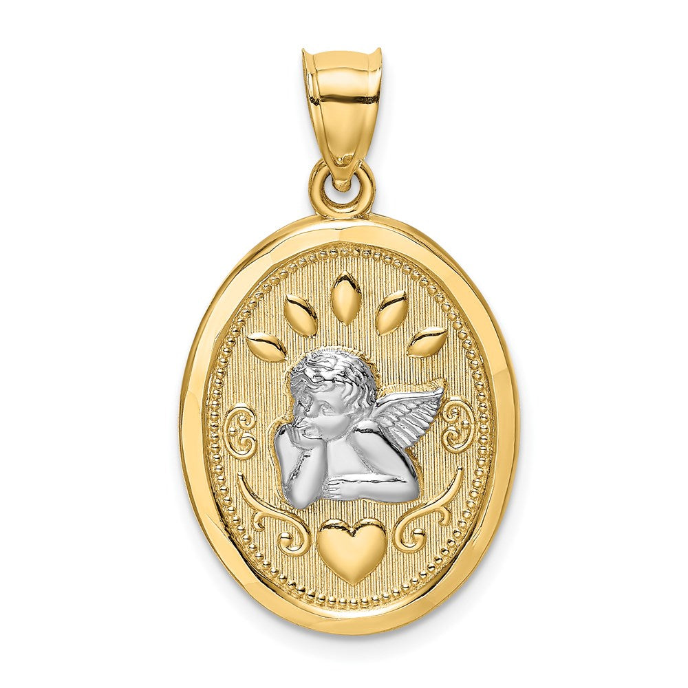14K Gelb- und Rhodiumgold mit Rhodium Ovaler Engel-Charm mit Herz