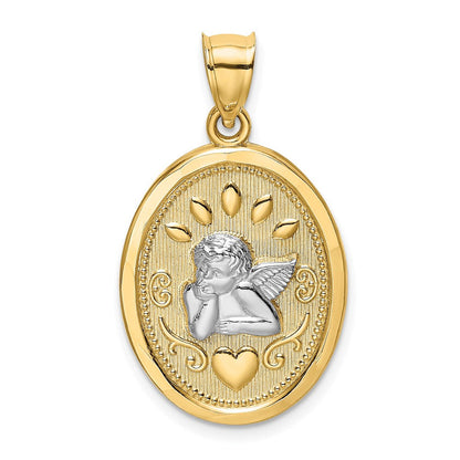 14K Gelb- und Rhodiumgold mit Rhodium Ovaler Engel-Charm mit Herz