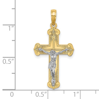 14K Bicolor Gold Gravierter Kruzifix-Charm
