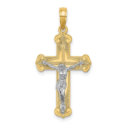 14K Bicolor Gold Gravierter Kruzifix-Charm