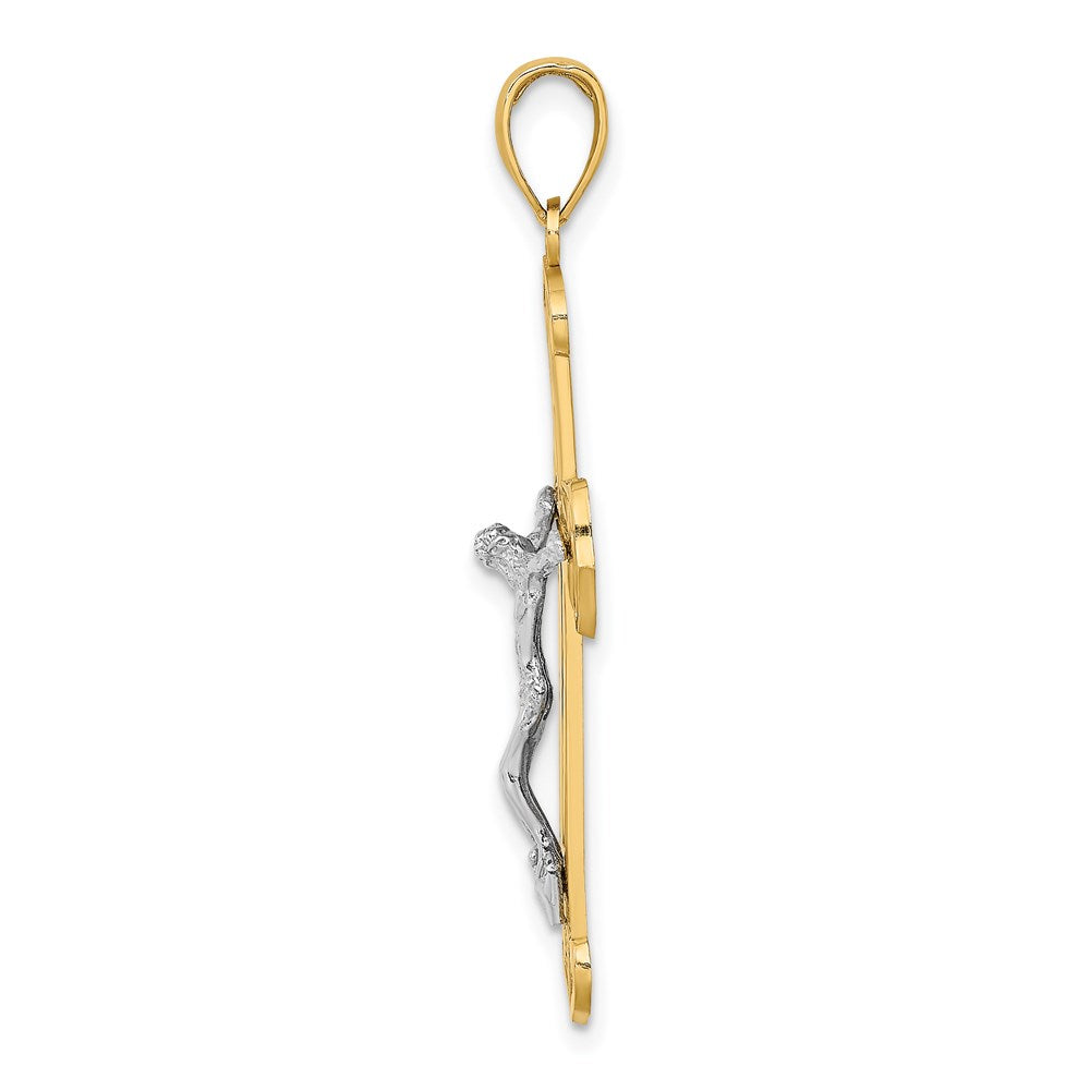 14K Bicolor Gold Gravierter Kruzifix-Charm