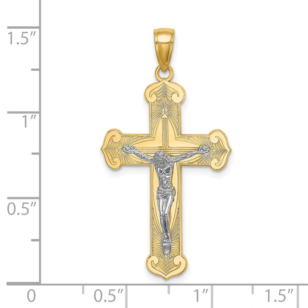 14K Bicolor Gold Gravierter Kruzifix-Charm