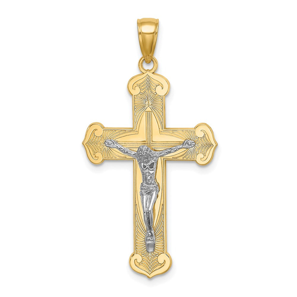 14K Bicolor Gold Gravierter Kruzifix-Charm