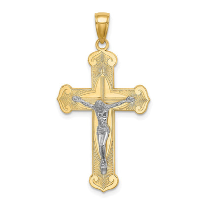 14K Bicolor Gold Gravierter Kruzifix-Charm