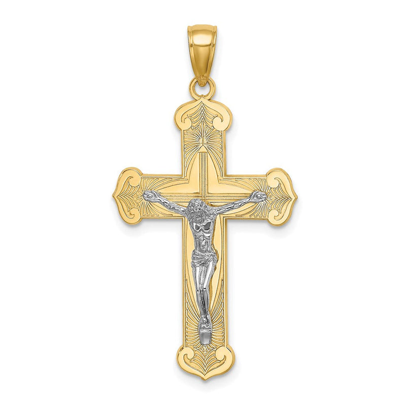 14K Bicolor Gold Gravierter Kruzifix-Charm