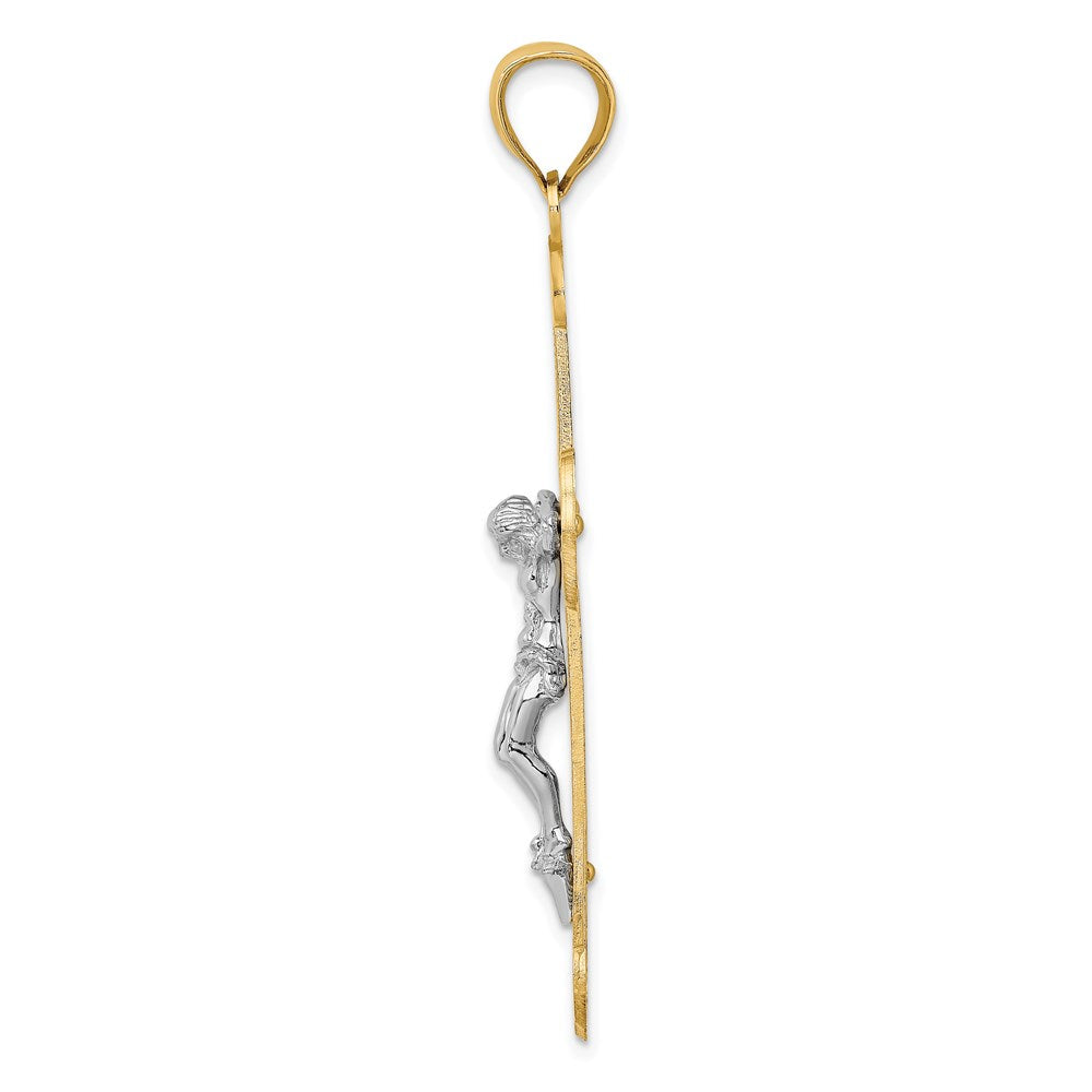 14K Bicolor Gold Gravierter Kruzifix-Charm