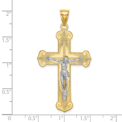 14K Bicolor Gold Gravierter Kruzifix-Charm