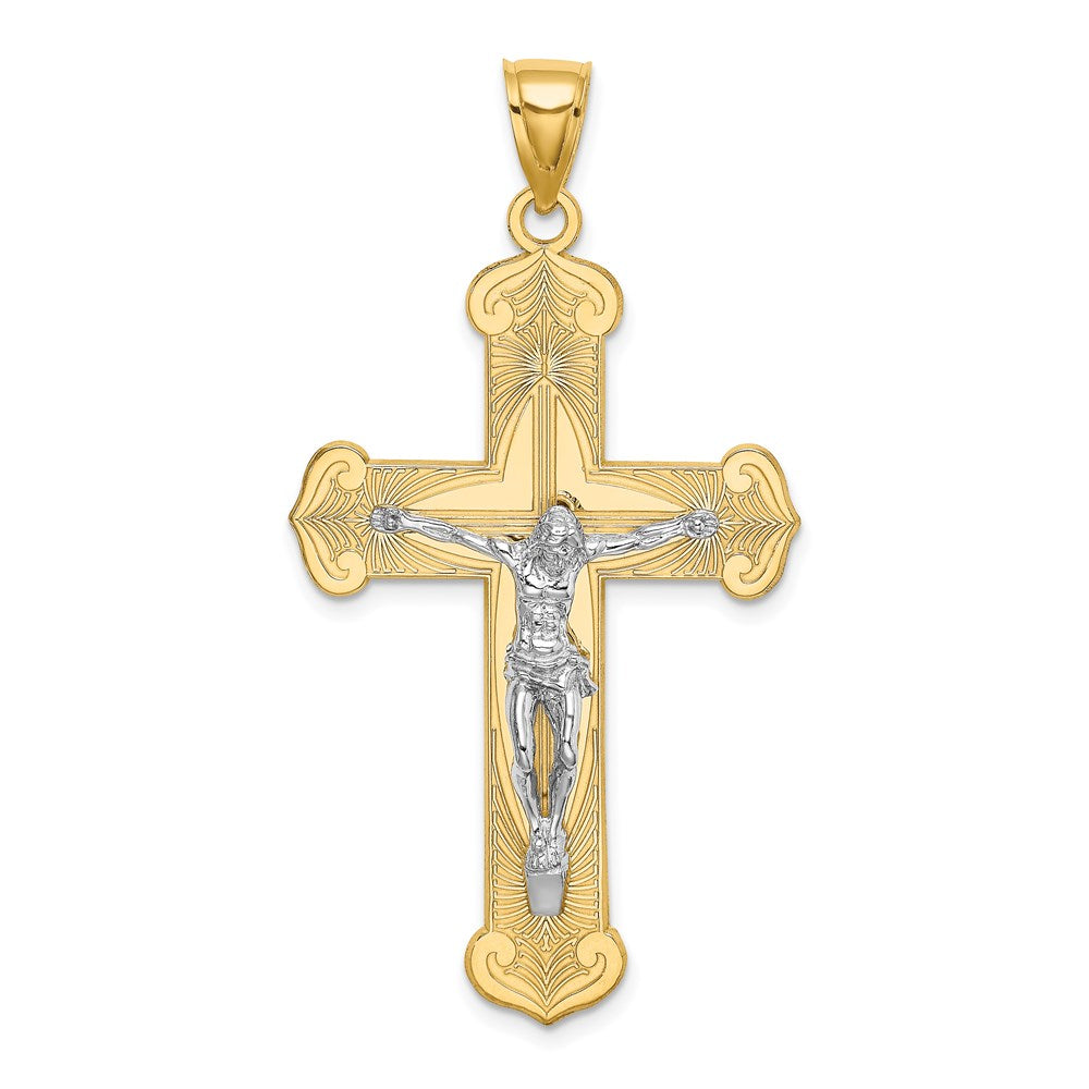 14K Bicolor Gold Gravierter Kruzifix-Charm