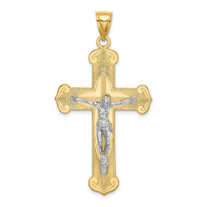 14K Bicolor Gold Gravierter Kruzifix-Charm