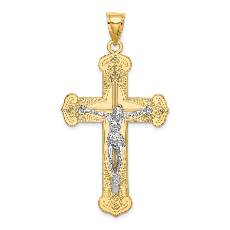 14K Bicolor Gold Gravierter Kruzifix-Charm