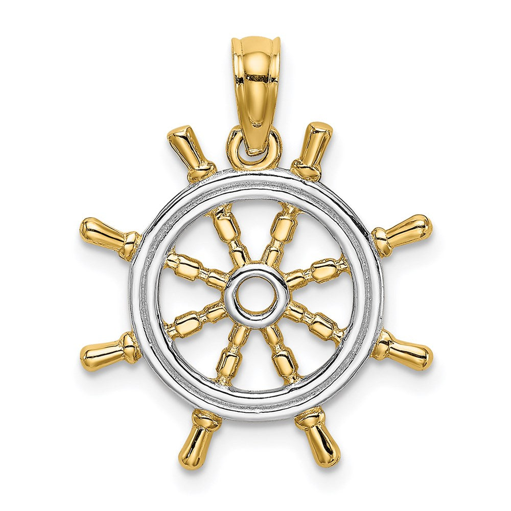 14K Gelbgold mit Rhodium Steuerrad-Anhänger