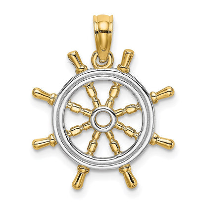 14K Gelbgold mit Rhodium Steuerrad-Anhänger