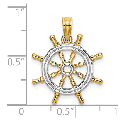 14K Gelbgold mit Rhodium Steuerrad-Anhänger
