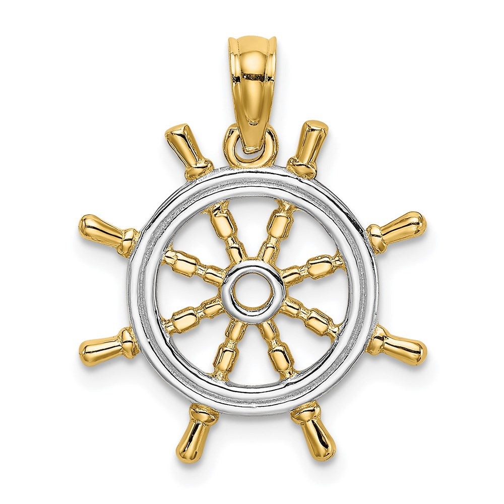 14K Gelbgold mit Rhodium Steuerrad-Anhänger