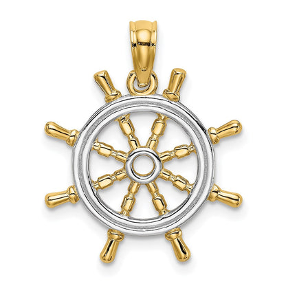 14K Gelbgold mit Rhodium Steuerrad-Anhänger