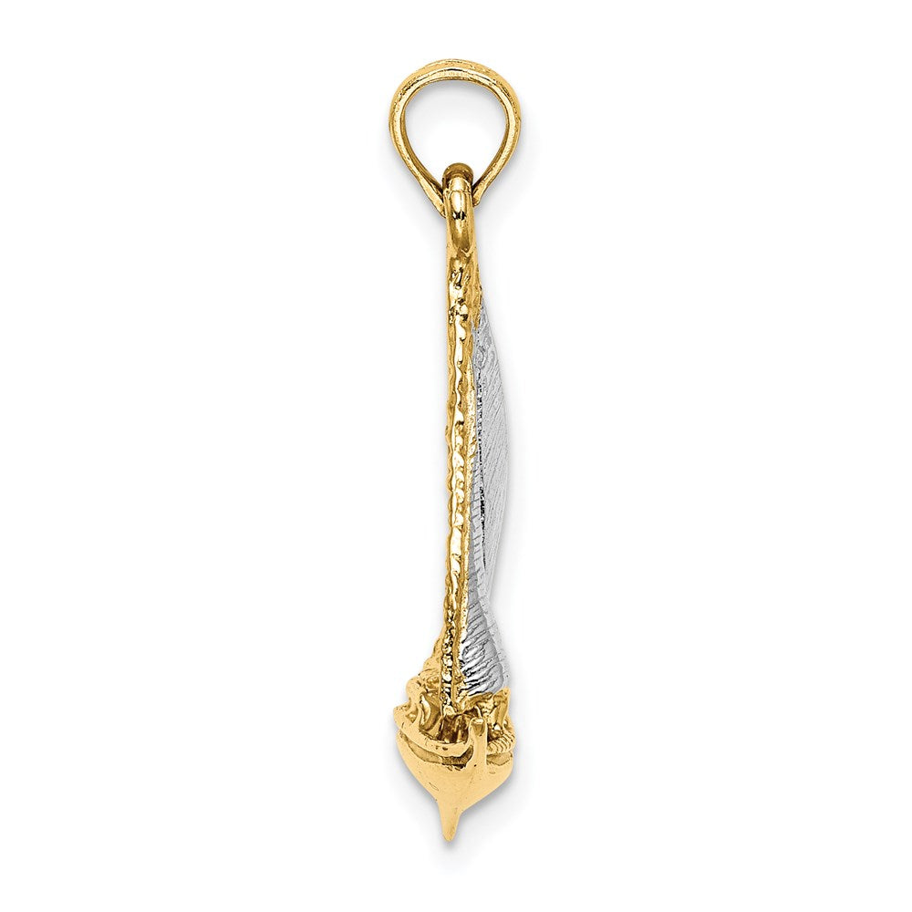 14 Karat Gelbgold mit Rhodium, rhodiniert, 3-D polierter Segelboot-Charm