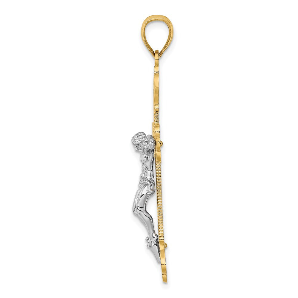 14K Bicolor-Gold Gravierter Kruzifix-Charm