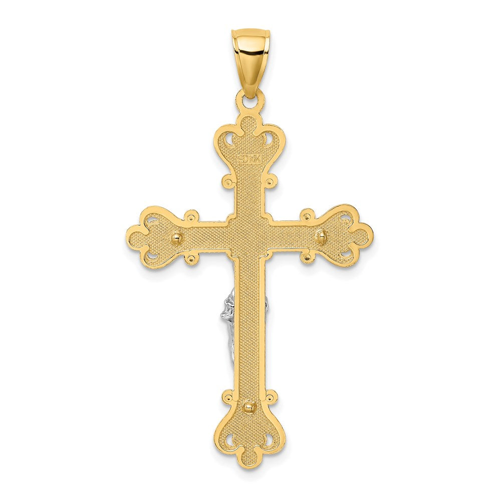 14K Bicolor-Gold Gravierter Kruzifix-Charm