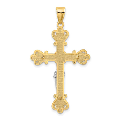 14K Bicolor-Gold Gravierter Kruzifix-Charm