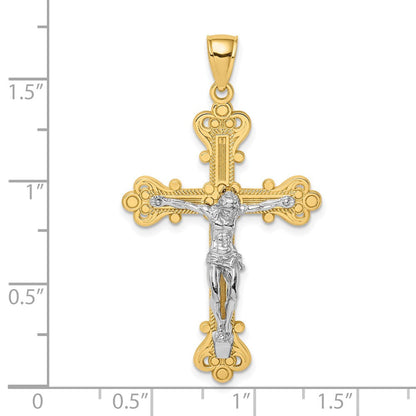 14K Bicolor-Gold Gravierter Kruzifix-Charm