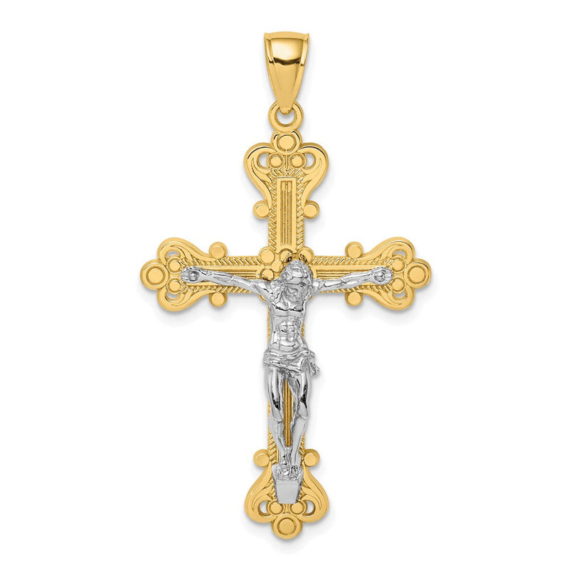 14K Bicolor-Gold Gravierter Kruzifix-Charm
