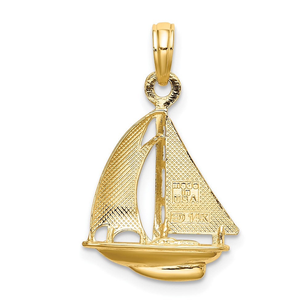 14K Gelb- und Rhodiumgold mit Rhodium 3-D polierter Segelboot-Charm