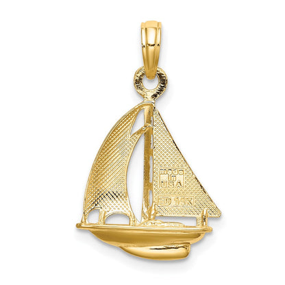 14K Gelb- und Rhodiumgold mit Rhodium 3-D polierter Segelboot-Charm