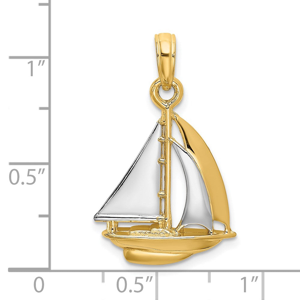 14K Gelb- und Rhodiumgold mit Rhodium 3-D polierter Segelboot-Charm