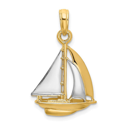 14K Gelb- und Rhodiumgold mit Rhodium 3-D polierter Segelboot-Charm