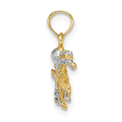 14K Gelb & Rhodium mit Strukturiert Octopus Charm