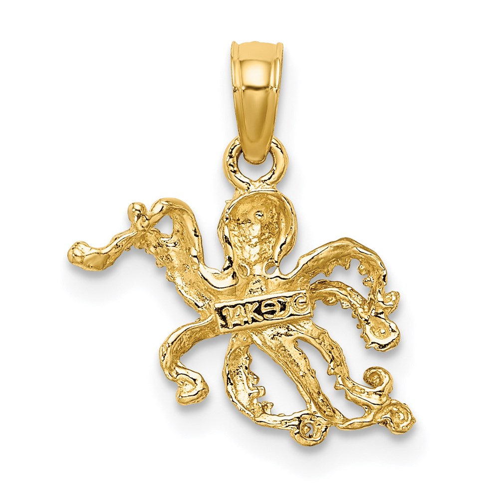 14K Gelb & Rhodium mit Strukturiert Octopus Charm