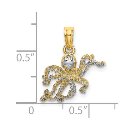 14K Gelb & Rhodium mit Strukturiert Octopus Charm