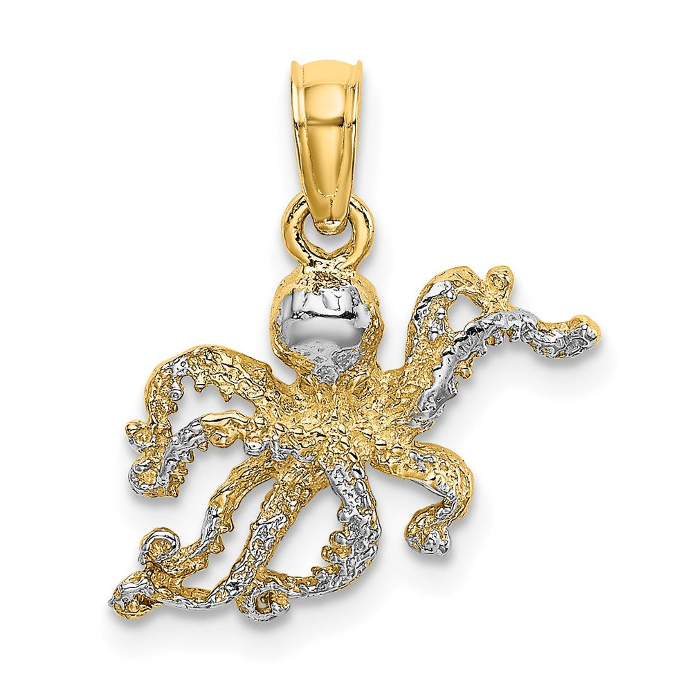 14K Gelb & Rhodium mit Strukturiert Octopus Charm