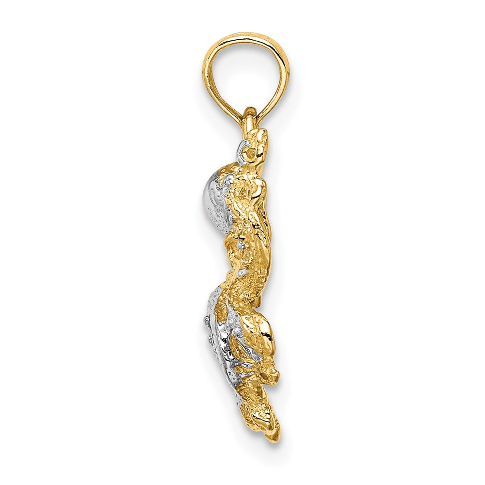 14K Gelb & Rhodium mit Weiß Strukturiert Octopus Charm