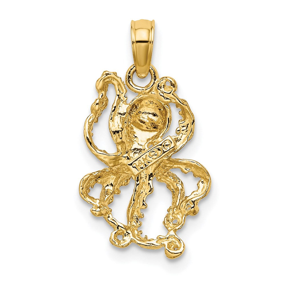 14K Gelb & Rhodium mit Weiß Strukturiert Octopus Charm